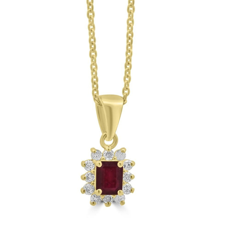 9ct Yellow Gold Ruby with Diamond Cluster PendantWWW3895P