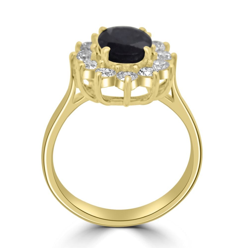 9ct Yellow Gold Sapphire Oval Cut 0.93ct Diamond 0.46ct Cluster RingWWW2613