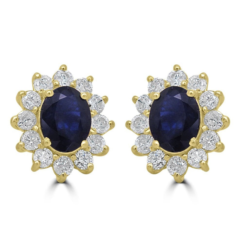 9ct Yellow Gold Sapphire Oval Cut 0.94ct Diamond 0.45ct Cluster Stud EarringsWWW3358ER