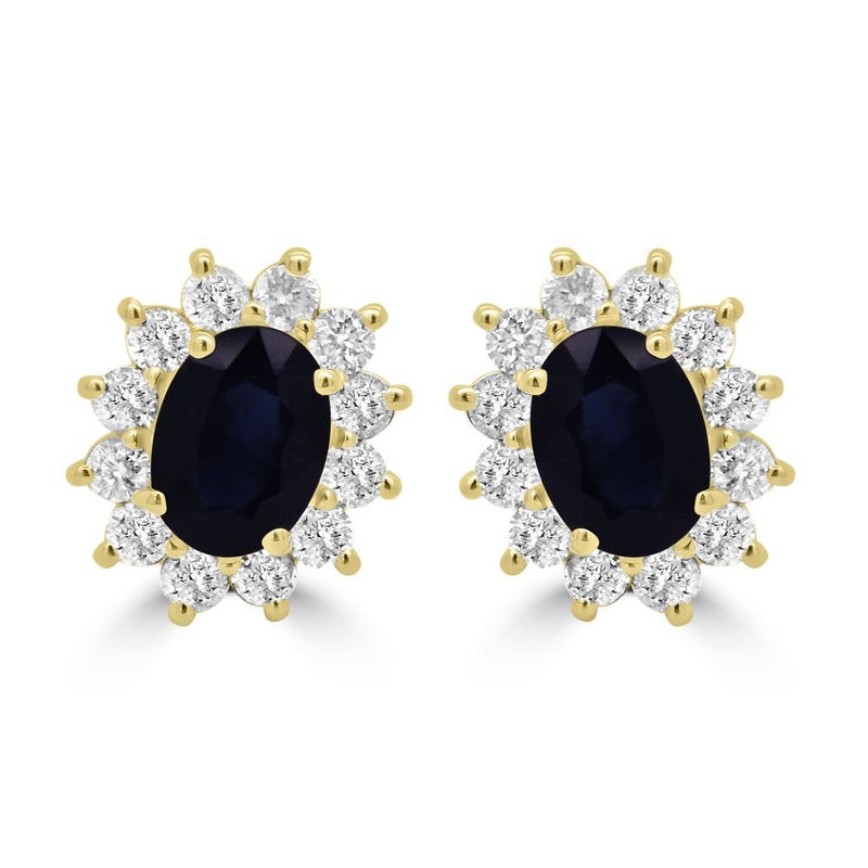 9ct Yellow Gold Sapphire Oval Cut 1.98ct Diamond 0.95ct Cluster Stud EarringsWWW3496ER