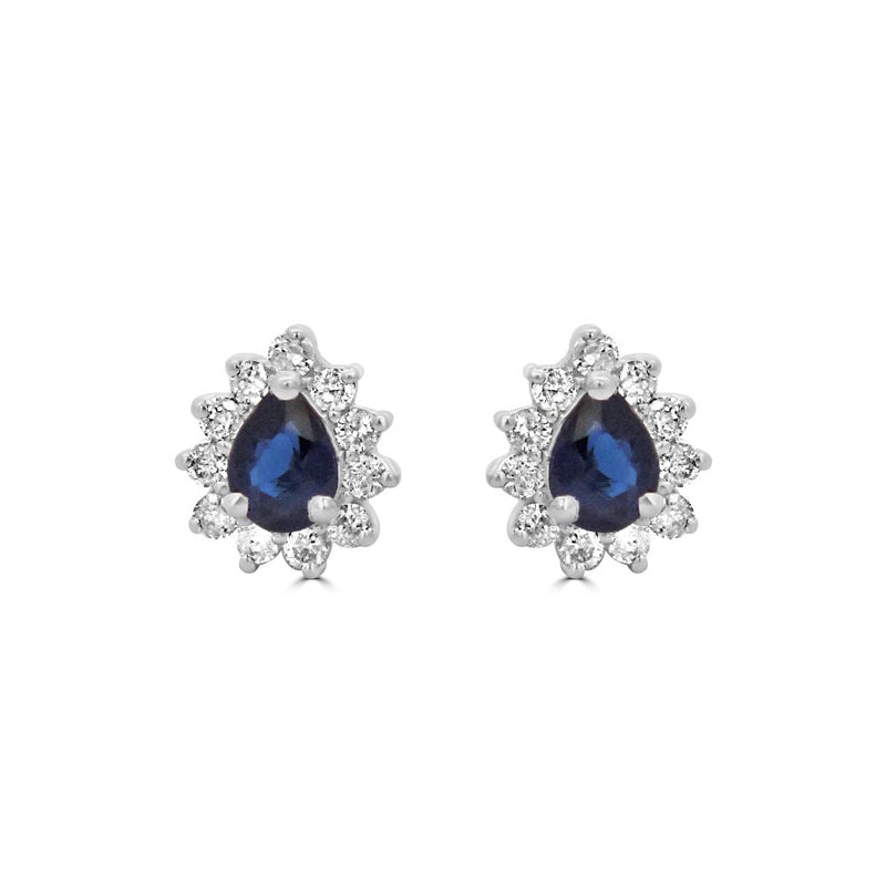 9ct Yellow Gold Sapphire Pear Cut 0.41ct Diamond 0.18ct Cluster Stud EarringsWWW3796ER