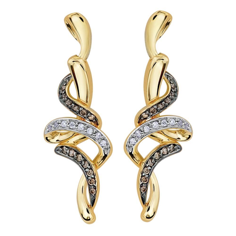 9ct Yellow Gold Swirl Brown Diamond Drop Earrings .166ct69807-E2823-10