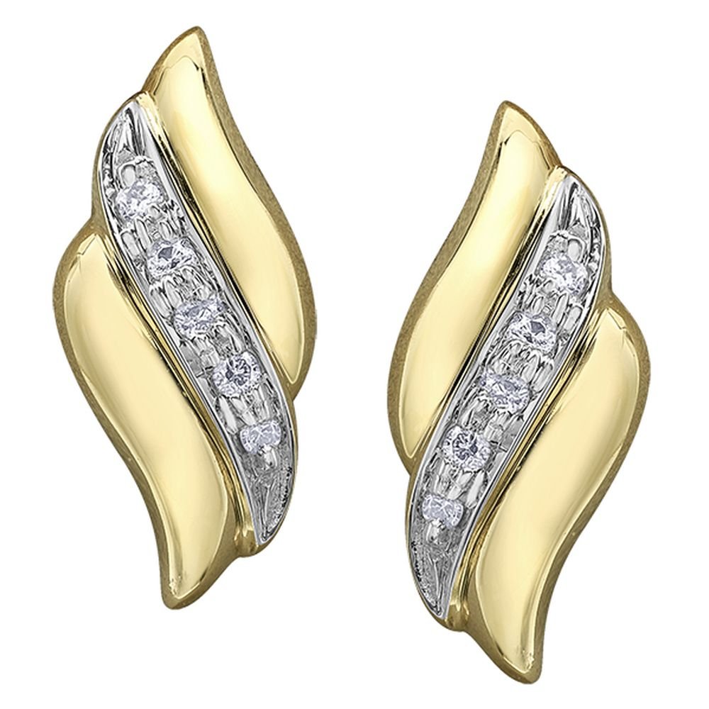 9ct Yellow Gold Swirl Leaf Diamond Stud Earrings .10ct69807-E687/10-10