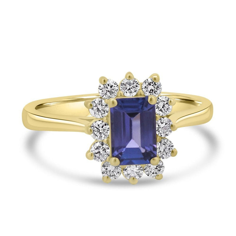 9ct Yellow Gold Tanzanite Octagonal Cut 0.67ct Lab Diamond 0.30ct Cluster RingWLGD1491R