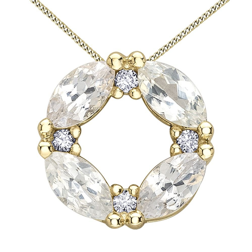 9ct Yellow Gold White Sapphire & Diamond Circular Pendant 0.06ct69807-P4488C-10
