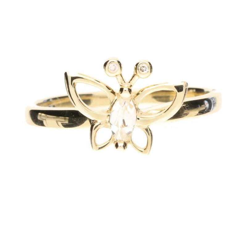 9ct Yellow Gold White Topaz & Diamond Butterfly Ring274812