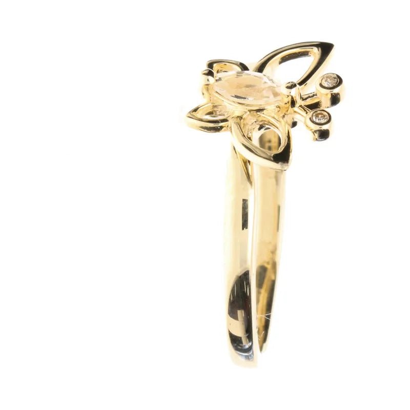9ct Yellow Gold White Topaz & Diamond Butterfly Ring274812