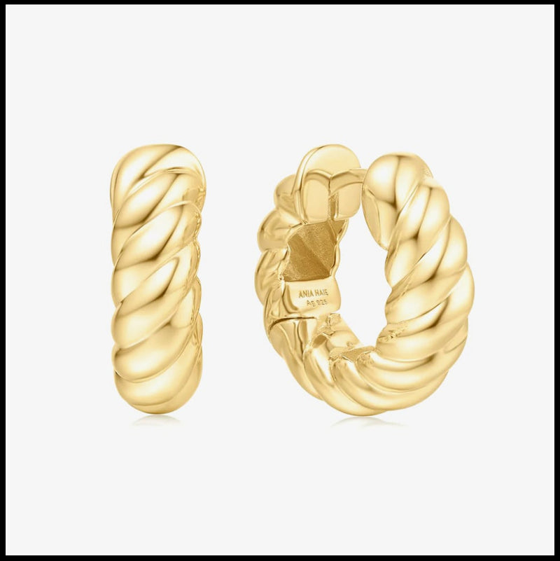 Ania Haie Gold Bold Texture Medium Huggie Hoop Earrings E063-07G