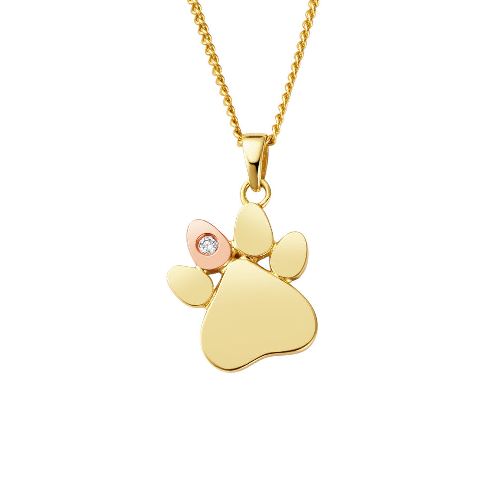 Clogau Paw Prints 9ct Solid Gold Pendant with Diamond GPWP0364