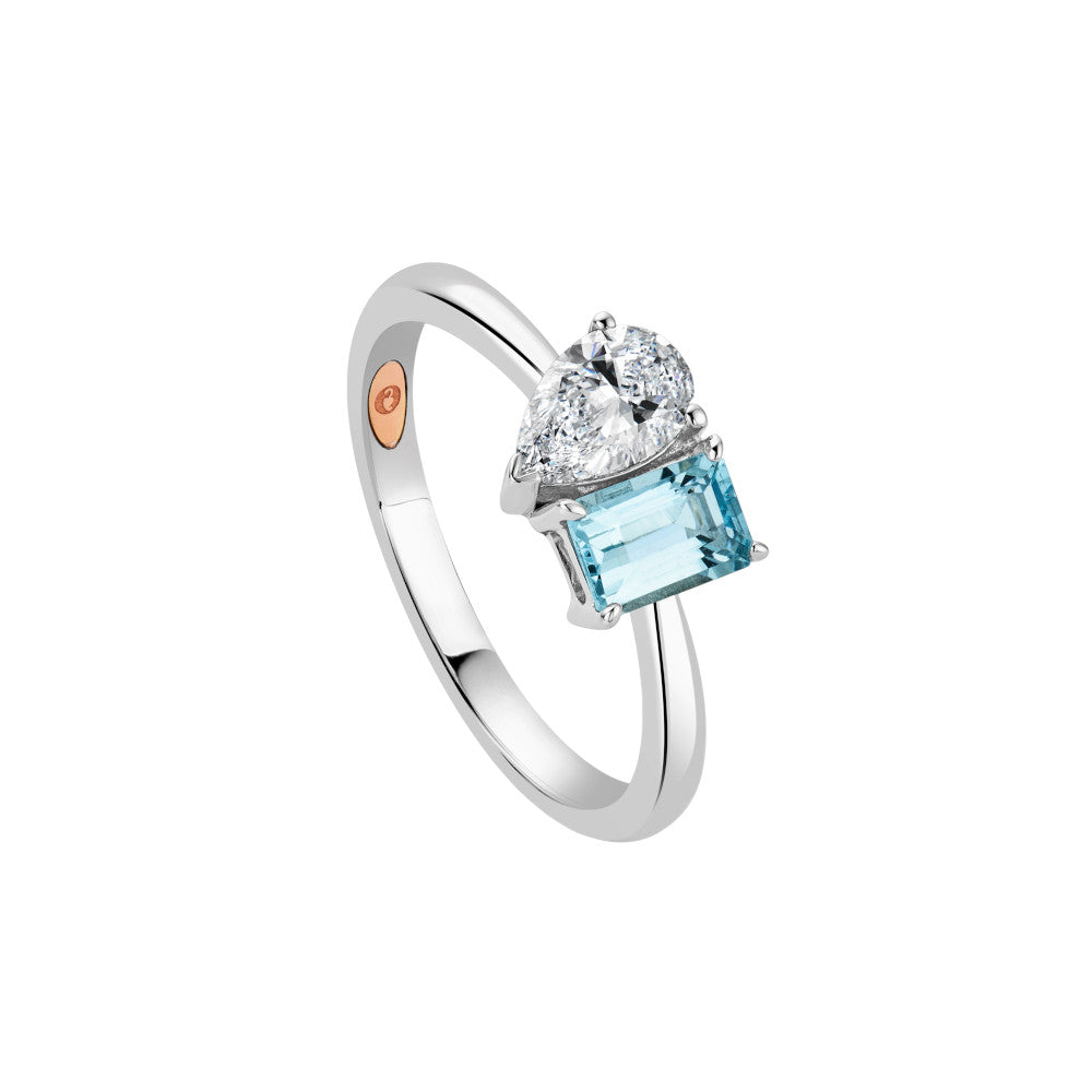 Clogau Promises 9ct Solid White Gold Ring with Emerald-Cut Aquamarine & 0.5ct Lab-Grown Diamond GTAF0387