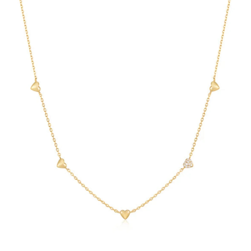 Ania Haie Gold Pave Puffed Heart Station Necklace N074-05G