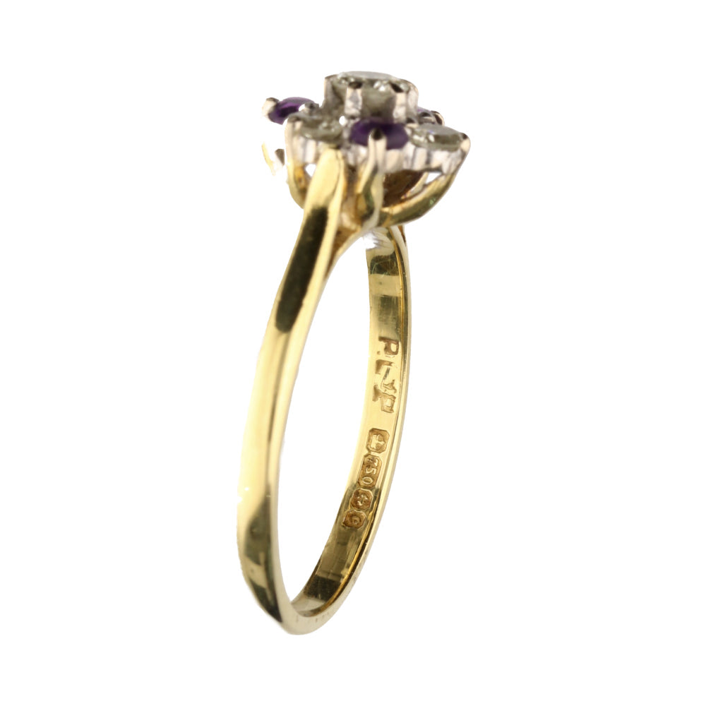Pre-Owned 18ct Diamond & Amethyst Cluster Ring.