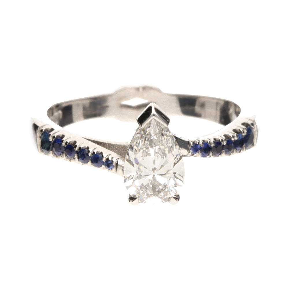 Pre- Owned 18ct White Gold Pear Cut 0.84ct Diamond & Sapphire Set Ring