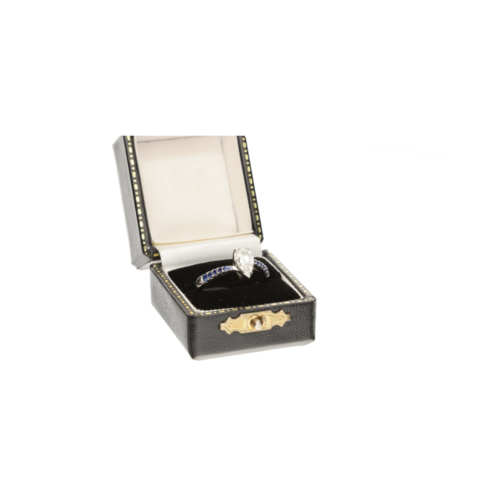 Pre- Owned 18ct White Gold Pear Cut 0.84ct Diamond & Sapphire Set Ring