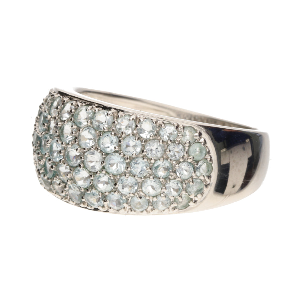Pre-Owned 9ct White Gold Aquamarine Pave Ring