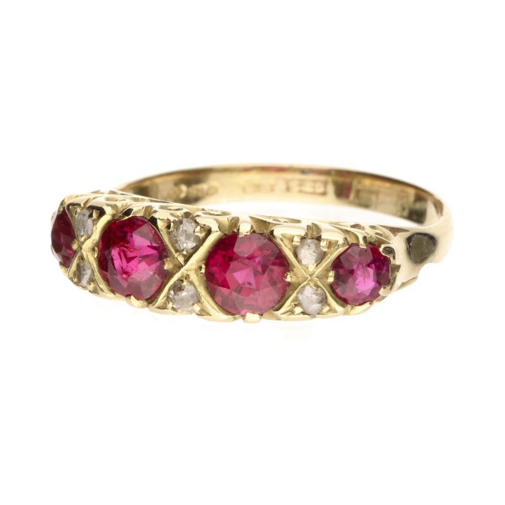 Pre-Owned 18ct Yellow Gold Ruby & Diamond Boat Ring