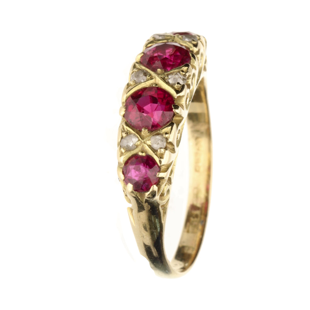 Pre-Owned 18ct Yellow Gold Ruby & Diamond Boat Ring