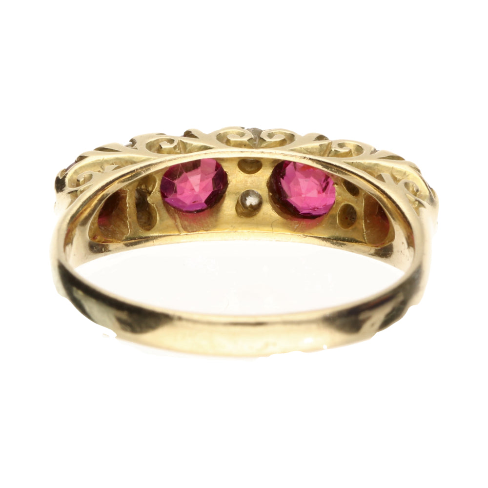 Pre-Owned 18ct Yellow Gold Ruby & Diamond Boat Ring