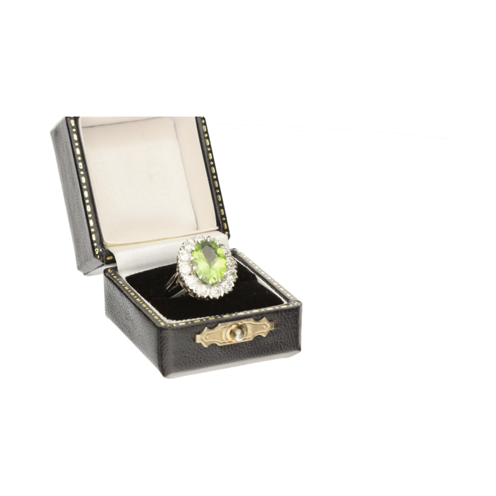 Pre-Owned 18ct White Gold Large Oval Peridot & Diamond Cluster Ring