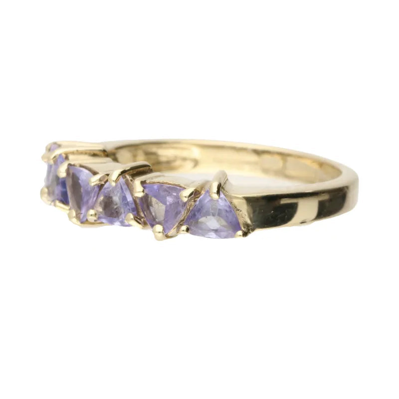 Pre-Owned 9ct Yellow Gold Trilliant Cut Tanzanite Cluster Ring 0.71ct