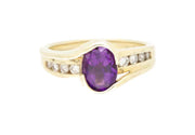 Pre-Owned 9ct Yellow Gold Bezel Set Amethyst Ring with Diamond Shoulders