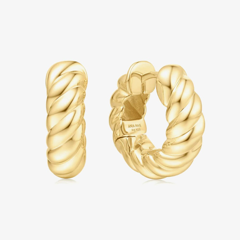 Ania Haie Gold Bold Texture Medium Huggie Hoop Earrings E063 - 07GE063-07G