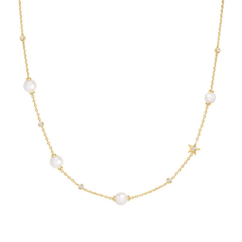 Ania Haie Gold Shell Pearl And Star Station Necklace N065 - 09GN065-09G