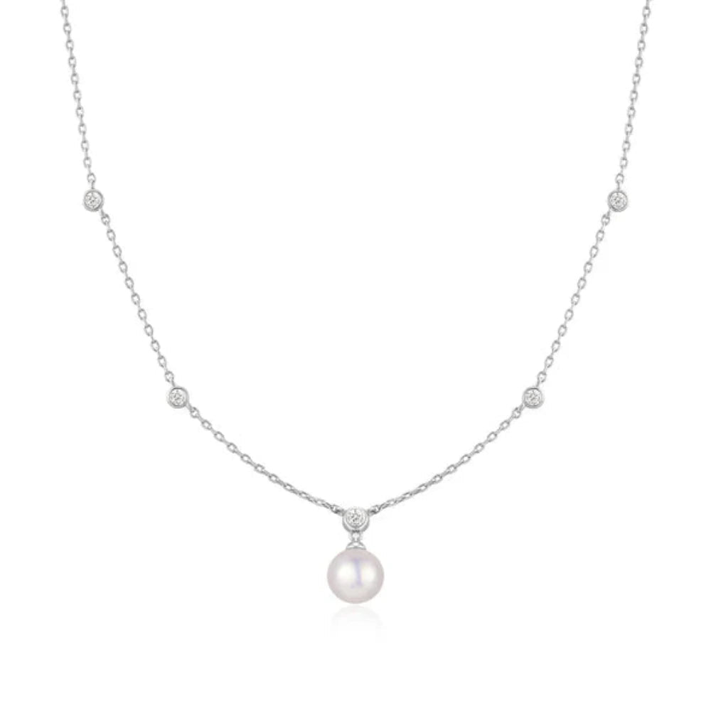 Ania Haie Silver Bezel-Set Station Necklace with Shell Pearl Pendant N075-09HN075-09H