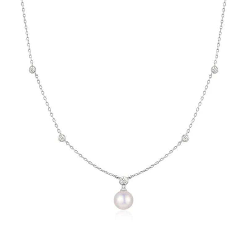 Ania Haie Silver Bezel-Set Station Necklace with Shell Pearl Pendant N075-09HN075-09H