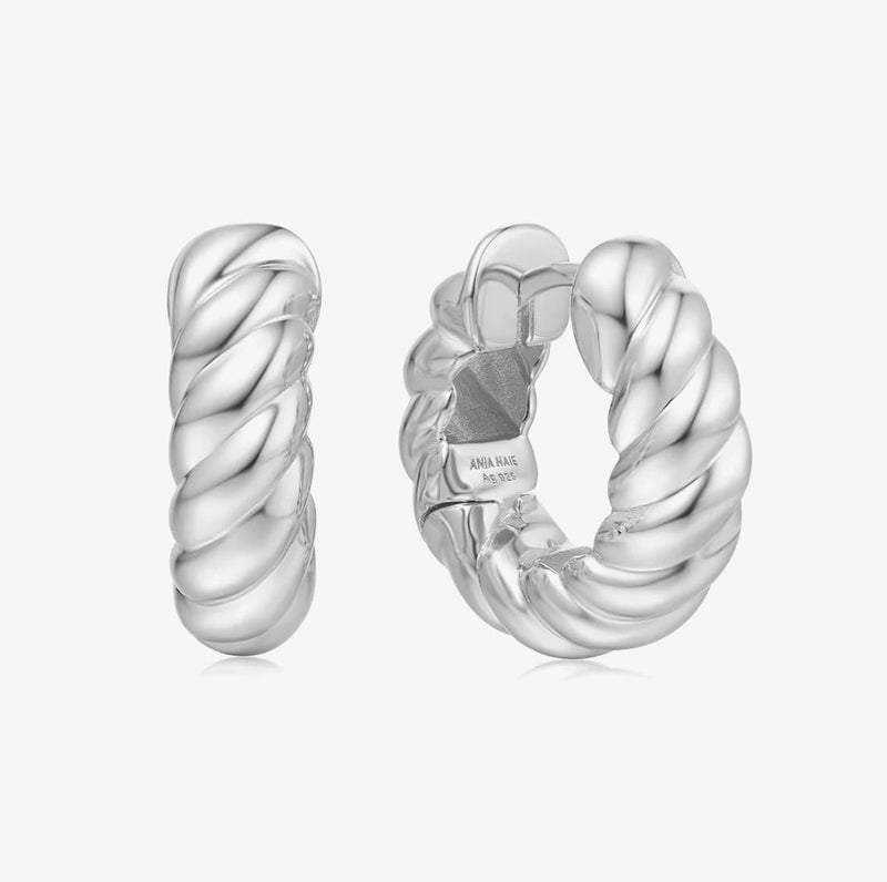 Ania Haie Silver Bold Texture Medium Huggie Hoop Earrings E063 - 07HE063-07H