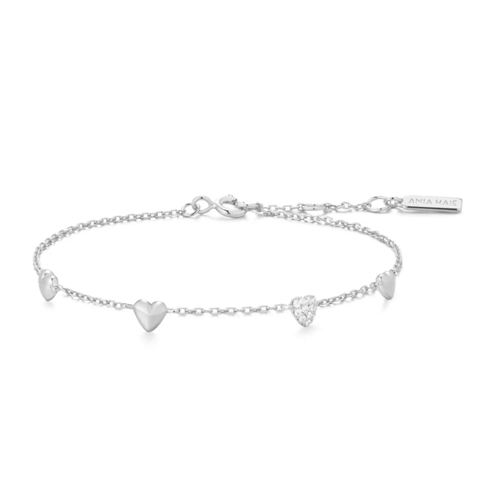 Ania Haie Silver Pave Puffed Heart Station Bracelet B074-06HB074-06H