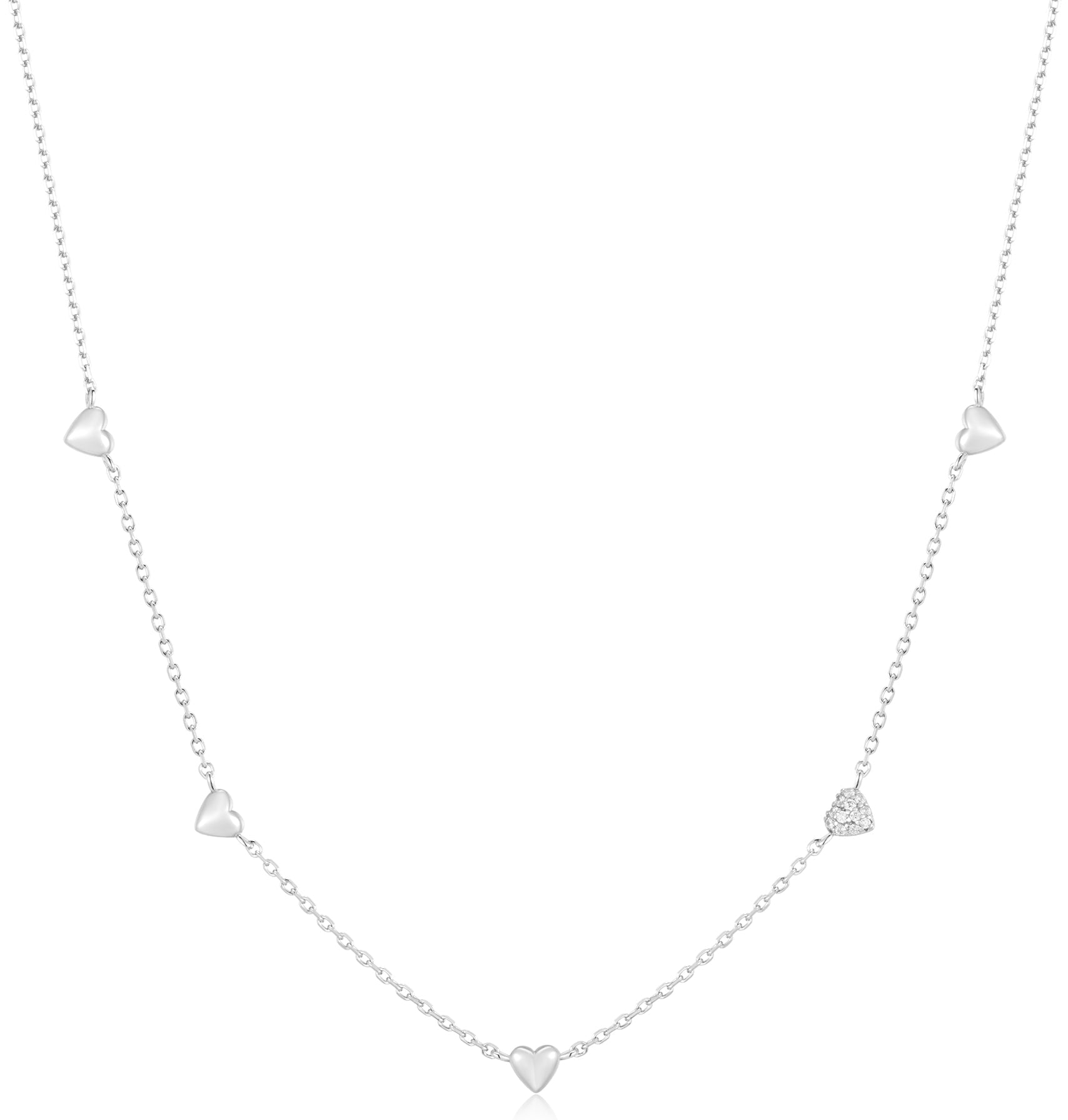 Ania Haie Silver Pave Puffed Heart Station Necklace N074-05HN074-05H