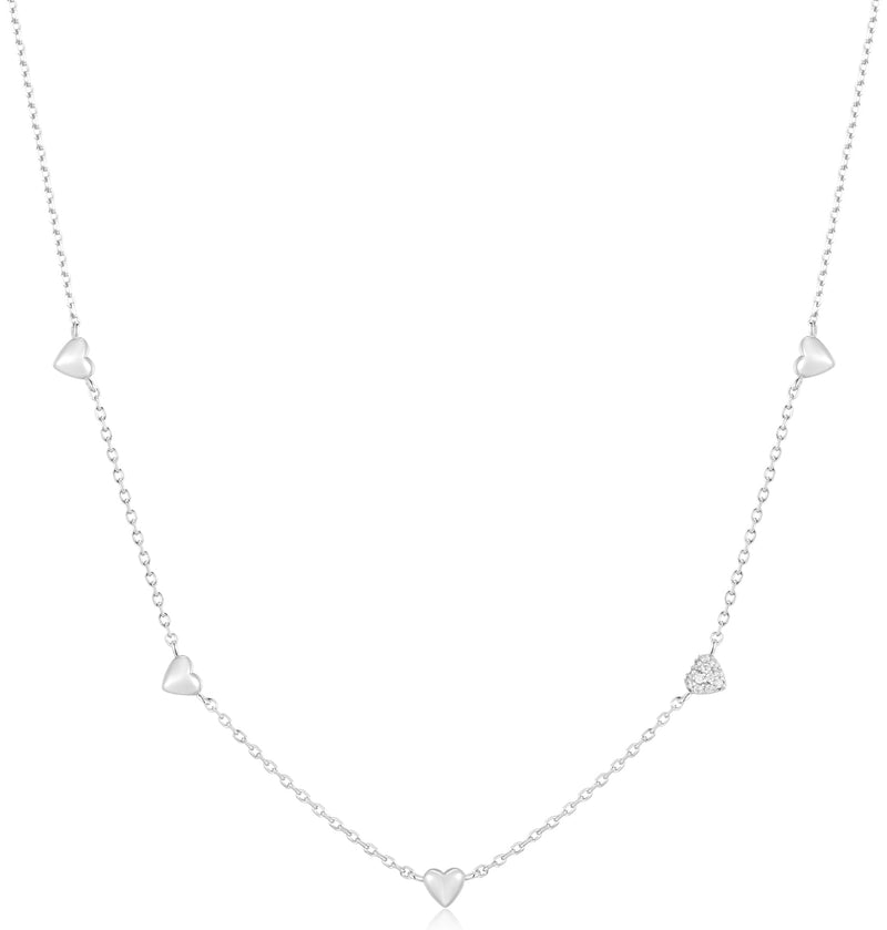 Ania Haie Silver Pave Puffed Heart Station Necklace N074-05HN074-05H