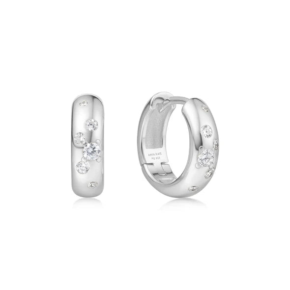 Ania Haie Silver Small Chubby Sparkling Huggie Hoop Earrings E065 - 04HE065-04H
