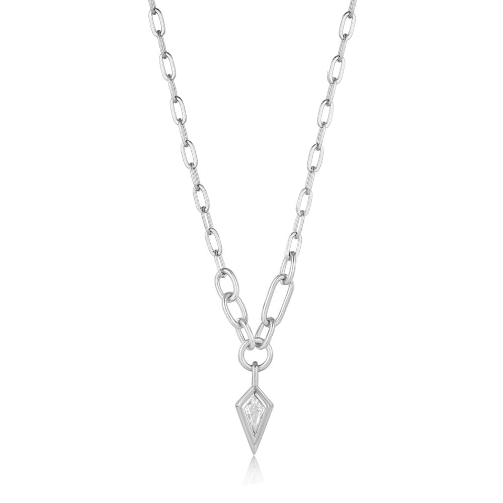 Ania Haie Silver Sparkle Drop Pendant Chunky Chain Necklace