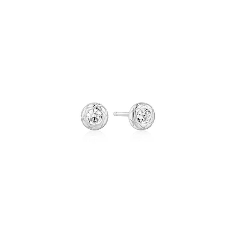 Ania Haie Silver Textured Bezel - Set Stud Earrings E072 - 01HE072-01H