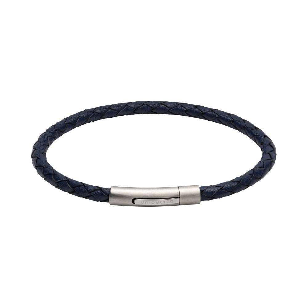 Blue Leather with Polished Stainless Steel Clasp Bracelet