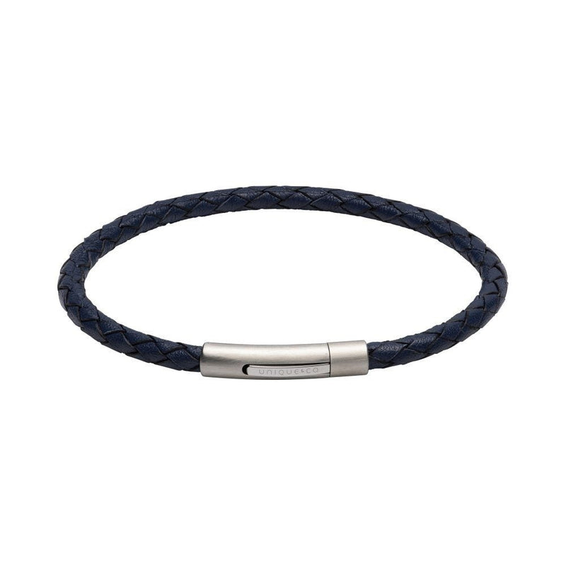 Blue Leather with Polished Stainless Steel Clasp Bracelet