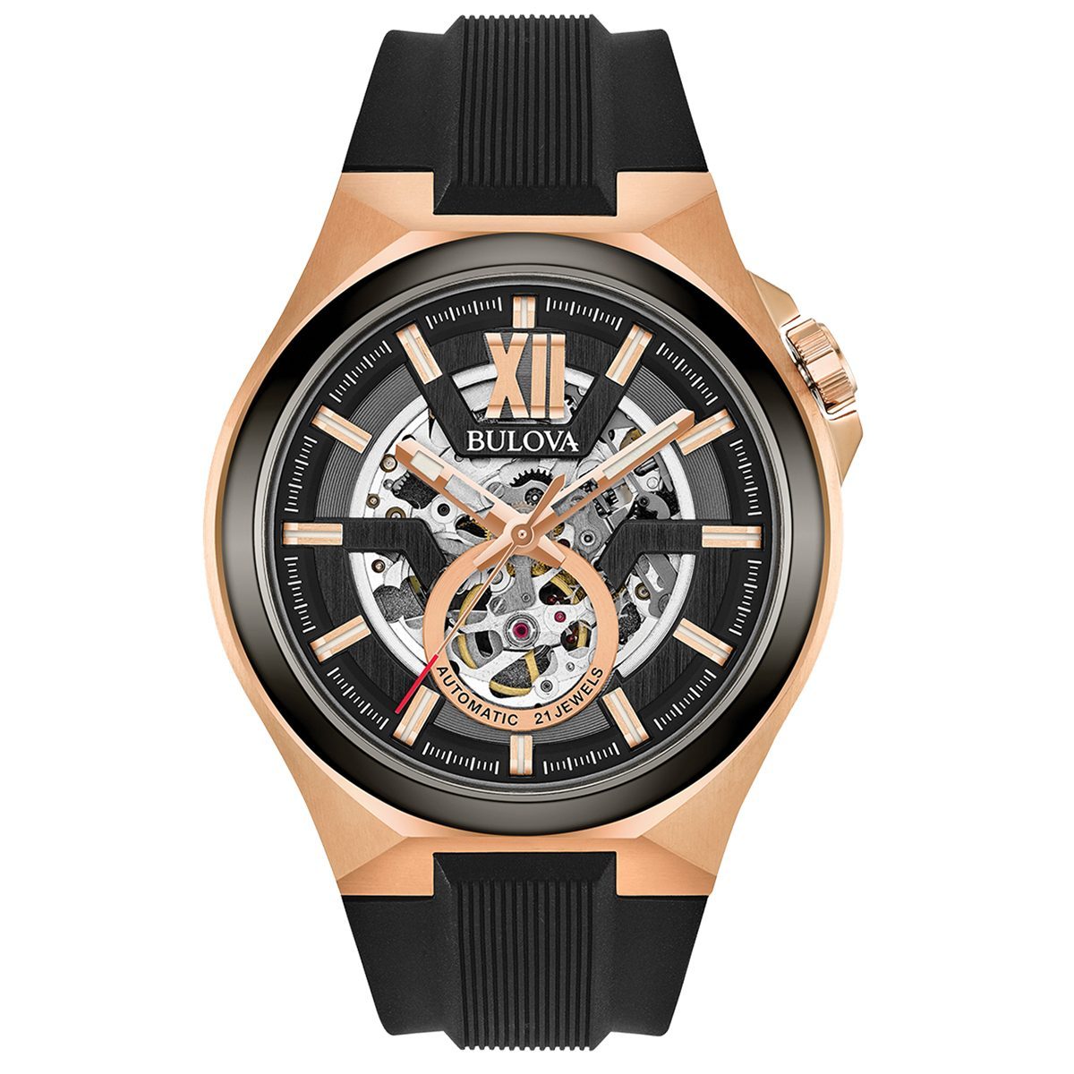 Bulova Men's Maquina Rose Gold Skeleton Automatic Watch 98A177