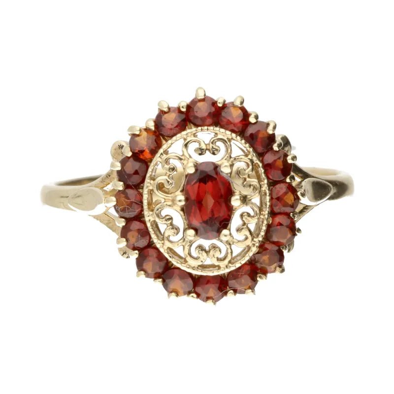 Captivating Pre - Owned 9ct Oval Garnet Filargee Cluster2026W35-17-1