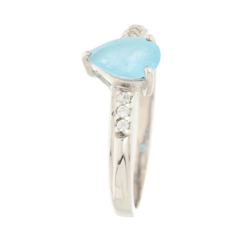 Classic Pre - Owned 9ct Pear Blue Topaz Ring with White Topaz Shoulders2026w35-15-1