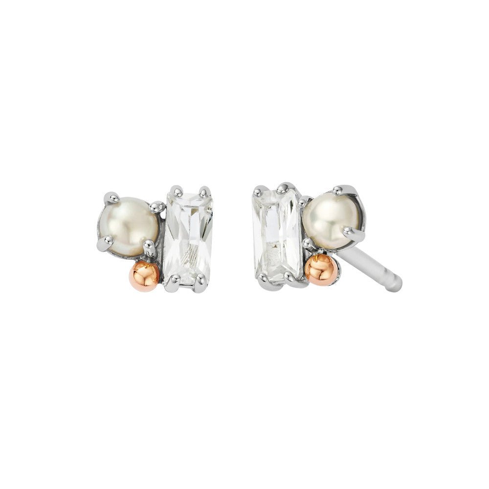 Cloagu Nature's Wonder Sterling Silver Beachcomber Cluster Stud Earrings with Topaz & Pearl 3SNWO936