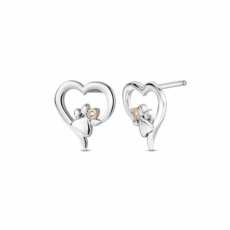 Clogau Paw Prints Sterling Silver Heart Stud Earrings with Topaz 3SPMH854