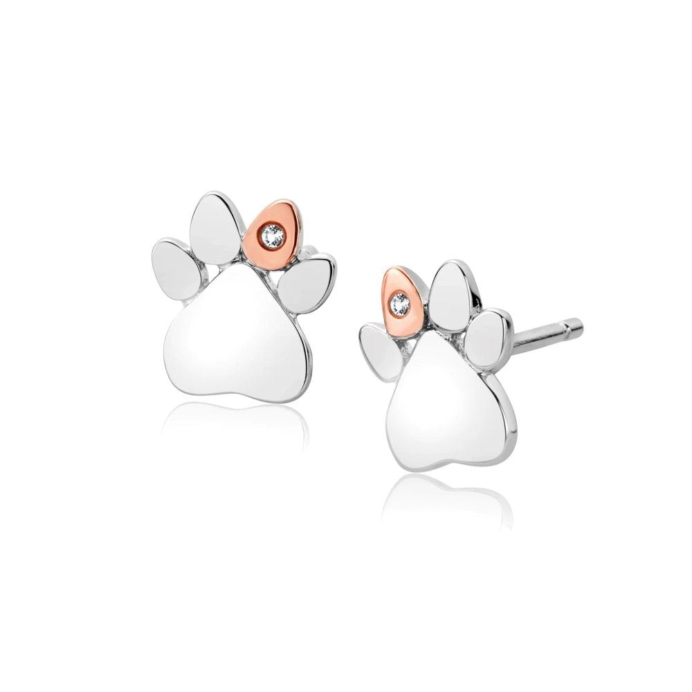 Clogau Paw Prints Sterling Silver Stud Earrings with Topaz 3SPWP0616262232