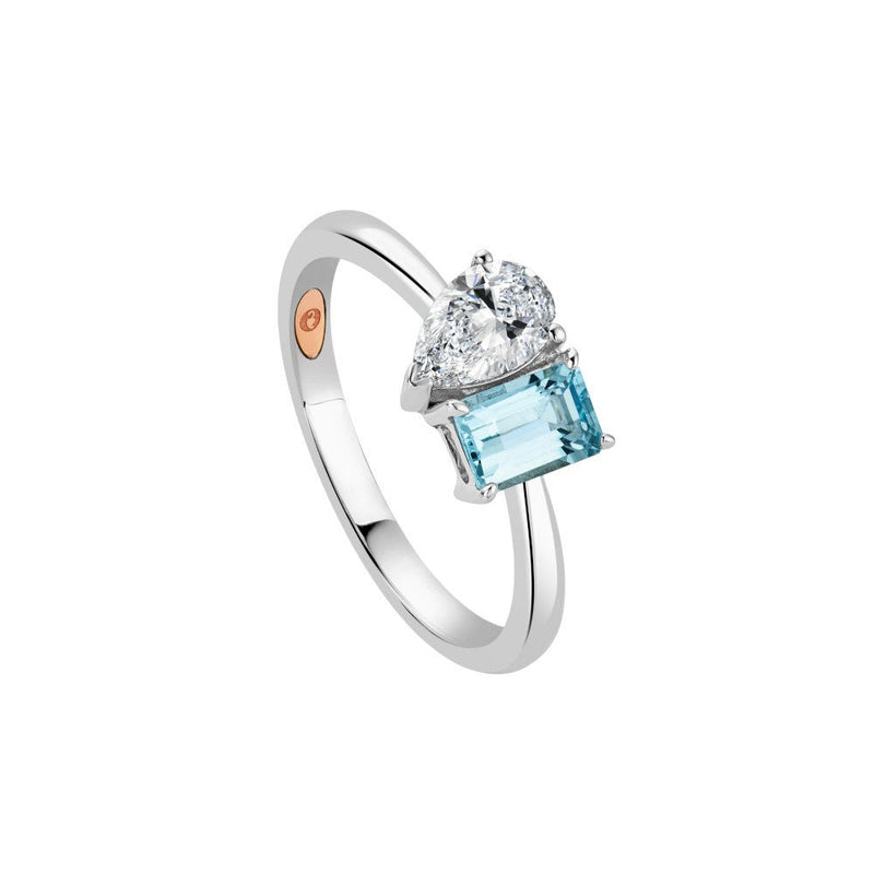 Clogau Promises 9ct Solid White Gold Ring with Emerald - Cut Aquamarine & 0.5ct Lab - Grown Diamond GTAF0387268297