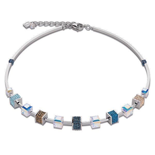 Coeur De Lion Geo Cube Turquoise & Cream Necklace 4906/10 - 0706