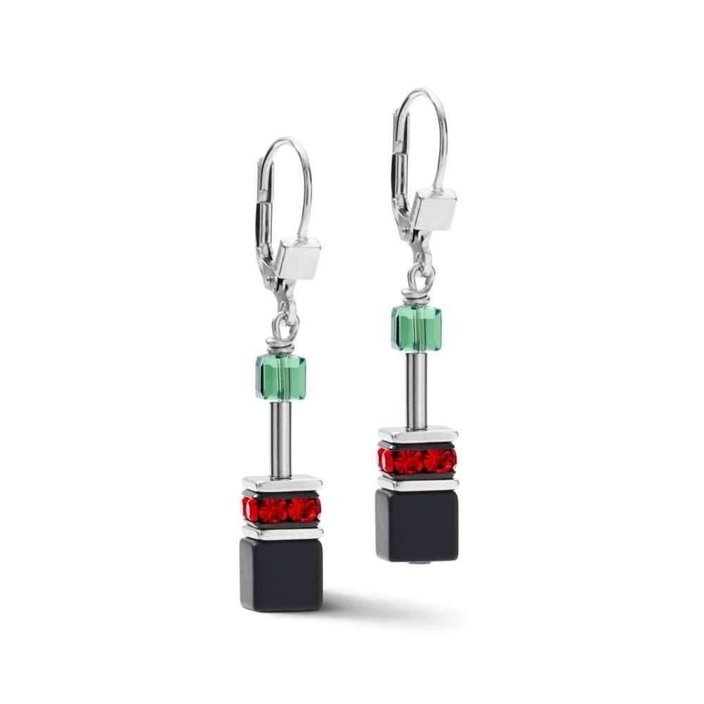 Coeur De Lion GeoCUBE Onyx, Red & Green Earrings 4018/20 - 1581