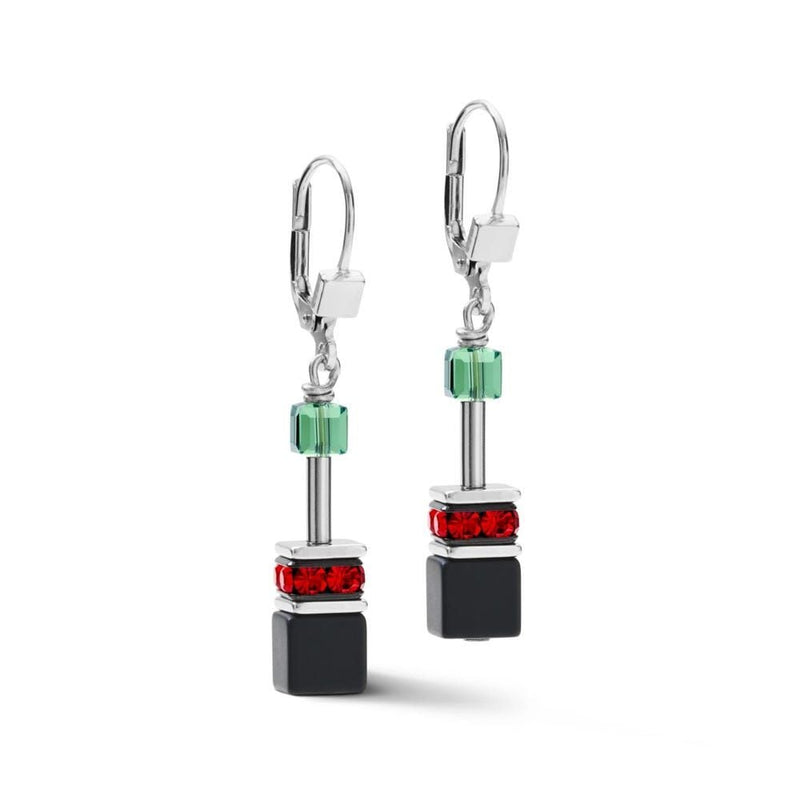Coeur De Lion GeoCUBE Onyx, Red & Green Earrings 4018/20 - 1581