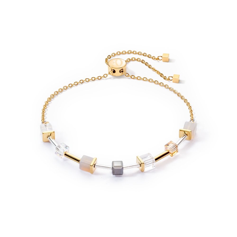 Coeur De Lion GeoCUBE Precious Slider Closure Gold Grey Bracelet 5074/30 - 1216