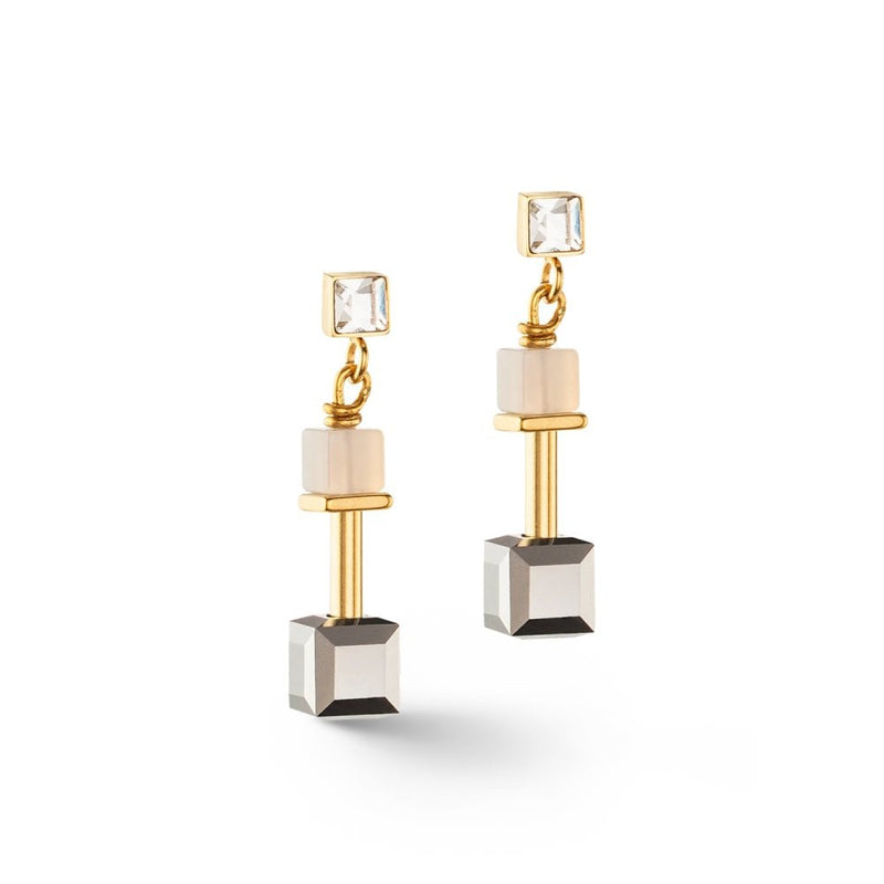 Coeur De Lion GeoCUBE Precious Slider Closure Gold Grey Earrings 5074/21 - 1216